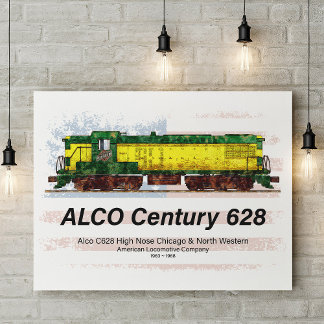 Alco C-628 Diesel Locomotive and American flag Poster
