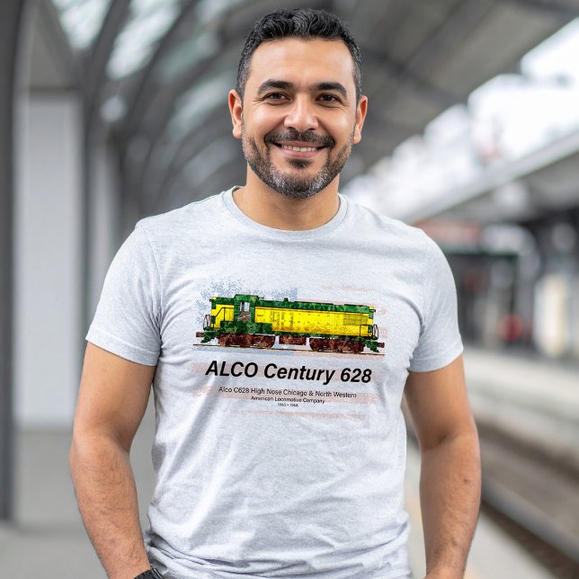 Alco C-628 Diesel Locomotive and American flag T-Shirt (Alco C-628 aka Alco Century 628 Diesel Locomotive. Mens Basic T-Shirt)