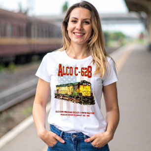 Alco C-628 Diesel Locomotive and American flag T-Shirt