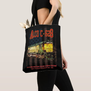Alco C-628 Diesel Locomotive and American flag Tote Bag