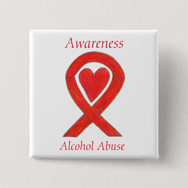 Alcohol Abuse Awareness Heart Ribbon Custom Pin (Front)