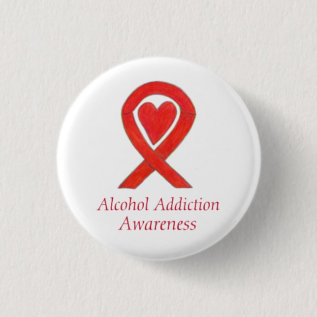Alcohol Addiction Awareness Red Heart Ribbon Pin (Front)