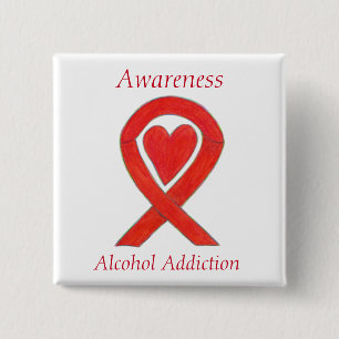 Alcohol Addiction Awareness Red Heart Ribbon Pin