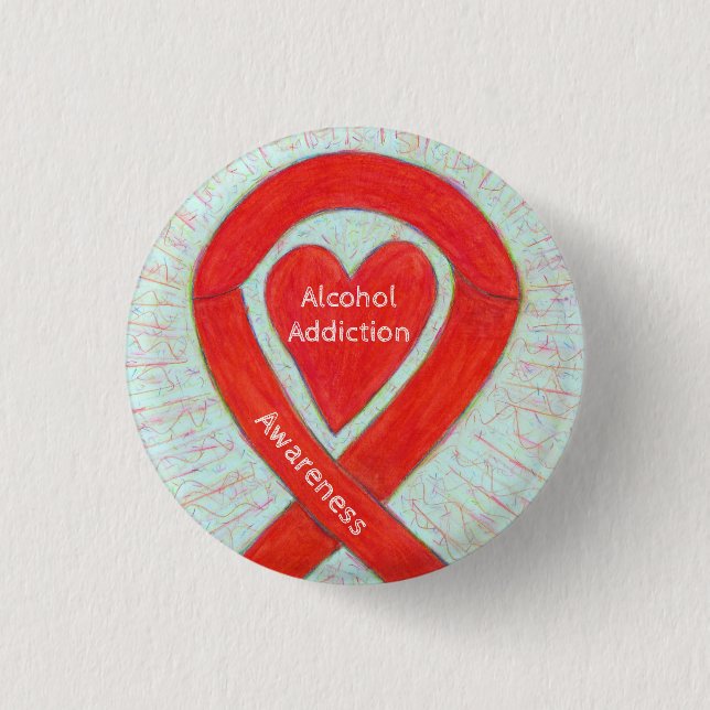 Alcohol Addiction Red Heart Awareness Ribbon Pin (Front)