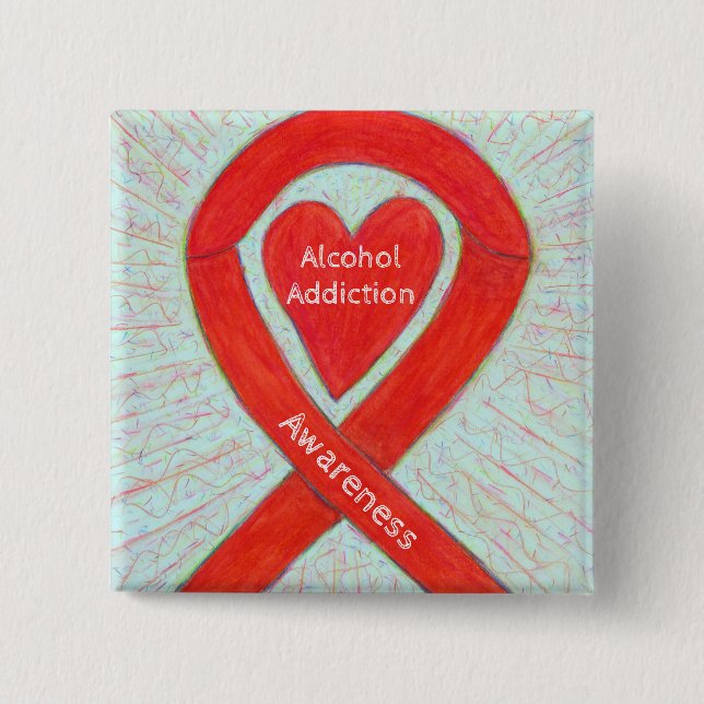 Alcohol Addiction Red Heart Awareness Ribbon Pin (Front)