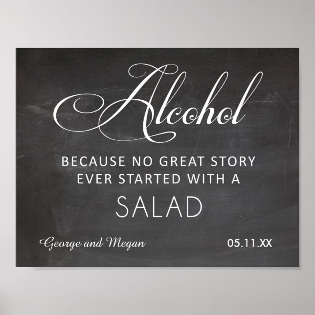 Alcohol - funny wedding chalkboard sign (Front)