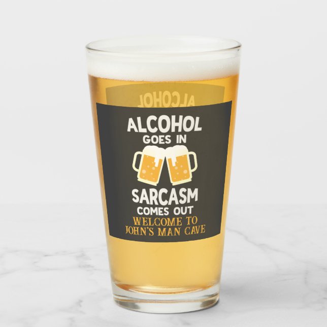 Alcohol Goes In White Yellow Funny Text Glass (Front Filled)