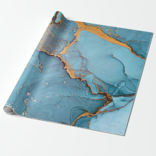 Alcohol Ink Art. Sapphirine and Sea colour Divorce Wrapping Paper