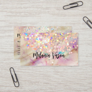 Alcohol Ink Beauty Salon Holographic Glitter Pink Business Card