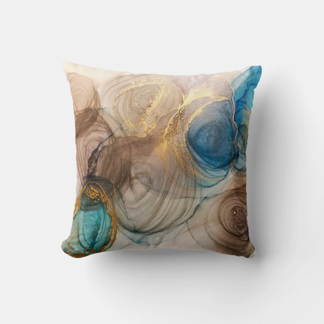 Alcohol Ink, Bleached Mineral Abstract. Cushion (Front)