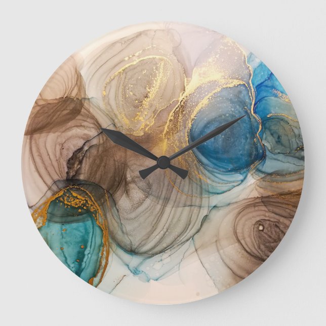 Alcohol Ink, Bleached Mineral Abstract. Large Clock (Front)