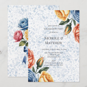 Alcohol Ink Blue Orange Roses Engagement Party  Invitation