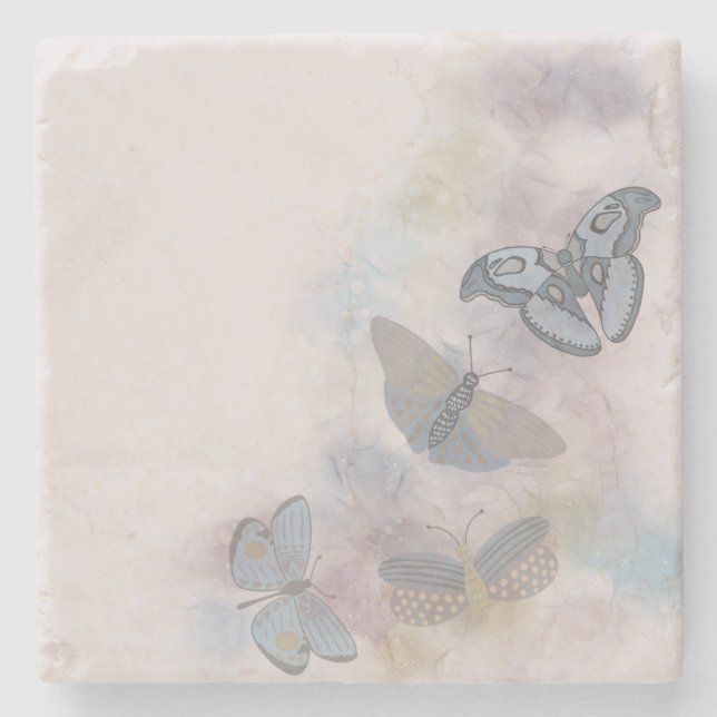 Alcohol Ink Butterflies Stone Coaster (Front)