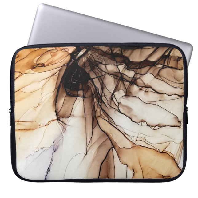 Alcohol Ink Colour. Grey Handmade Marble Texture.  Laptop Sleeve (Front)