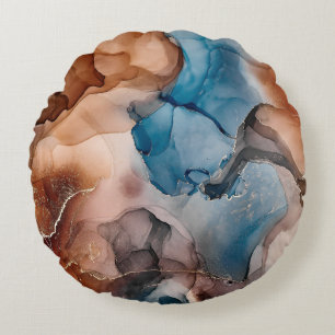 Alcohol ink colours translucent. Abstract multicol Round Cushion