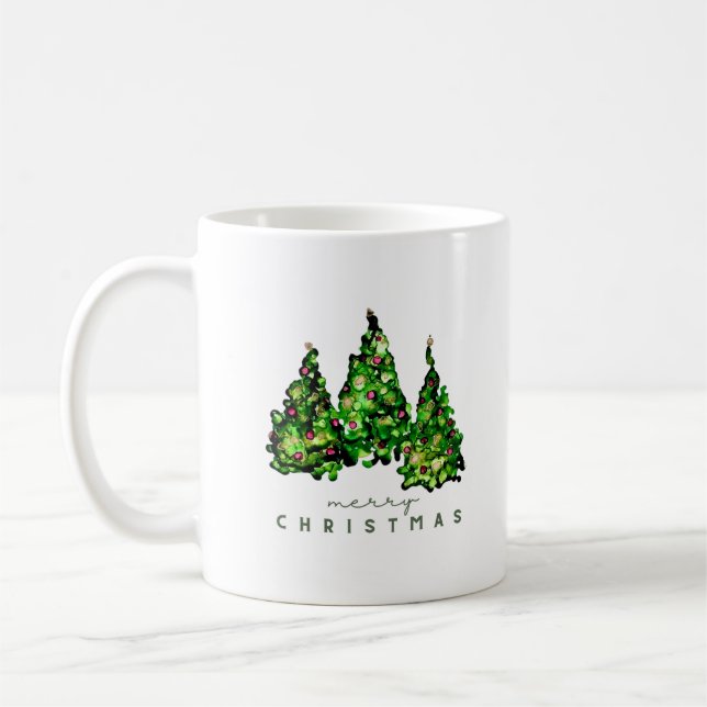 Alcohol Ink Design Christmas Tree Ceramic Mug (Left)