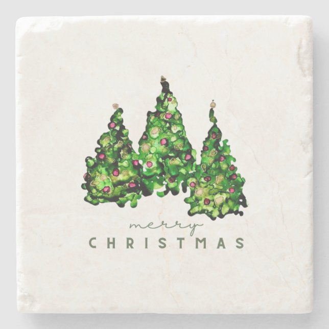 Alcohol Ink Design Christmas Tree Coasters (Front)