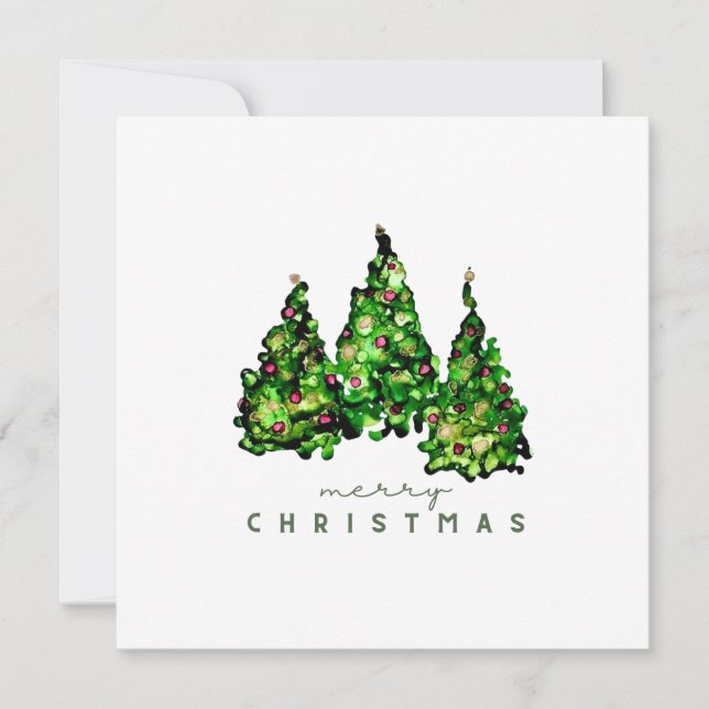 Alcohol Ink Design Christmas Tree Holiday Card (Front)