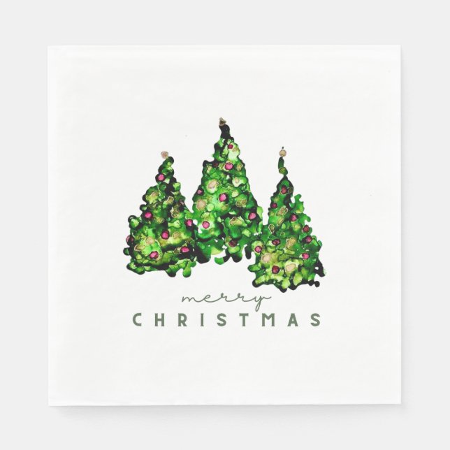 Alcohol Ink Design Christmas Tree Holiday Napkins (Front)