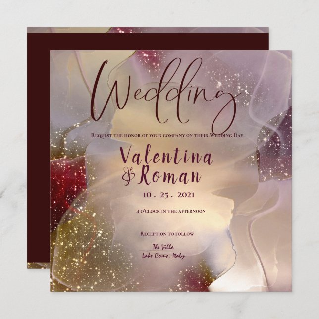 Alcohol & Ink Elegant Wedding Invitation (Front/Back)