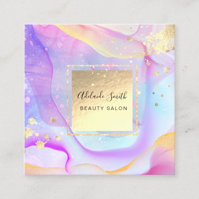 alcohol ink faux gold foil details square business card (Front)