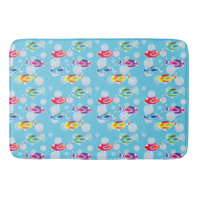 Alcohol ink Fish with bubbles Bath Mat (Front)