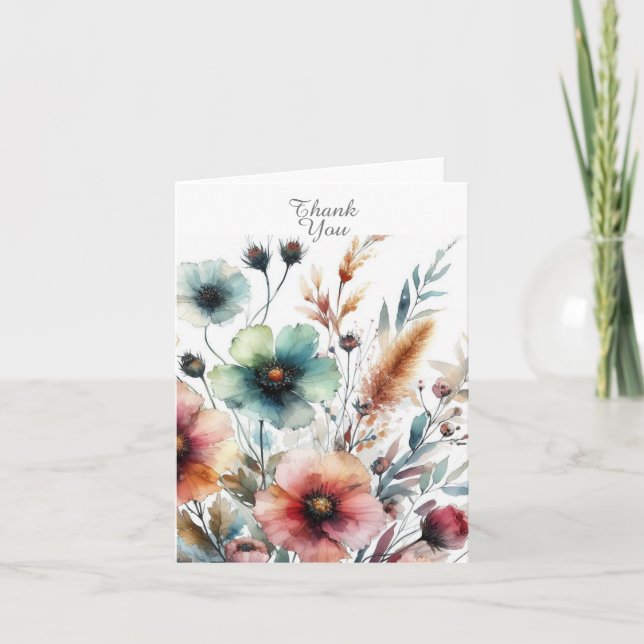 Alcohol Ink Floral Thank You Note Card (Front)
