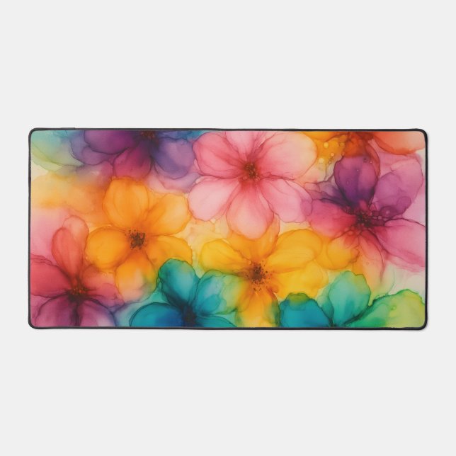 Alcohol Ink Flowers Desk Mat (Front)