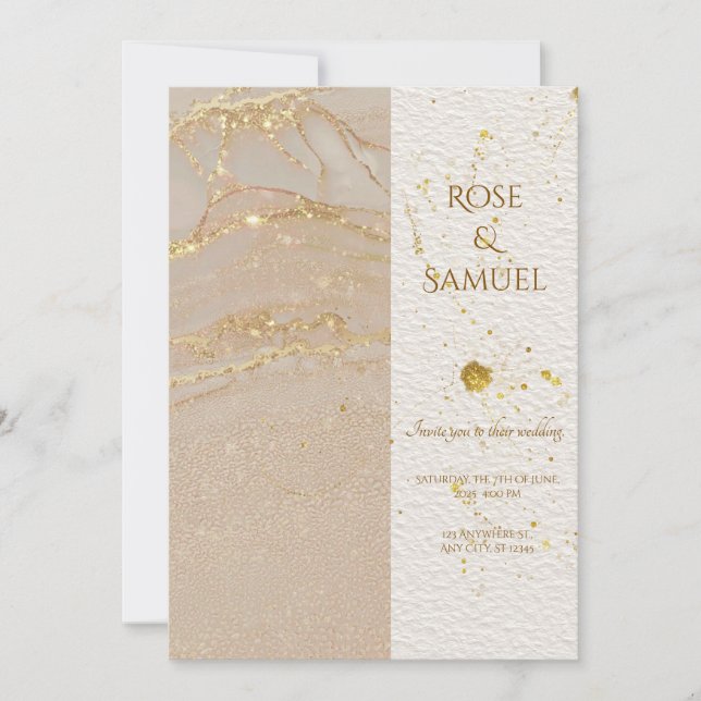 Alcohol Ink Glitter Chic Wedding Invitation (Front)