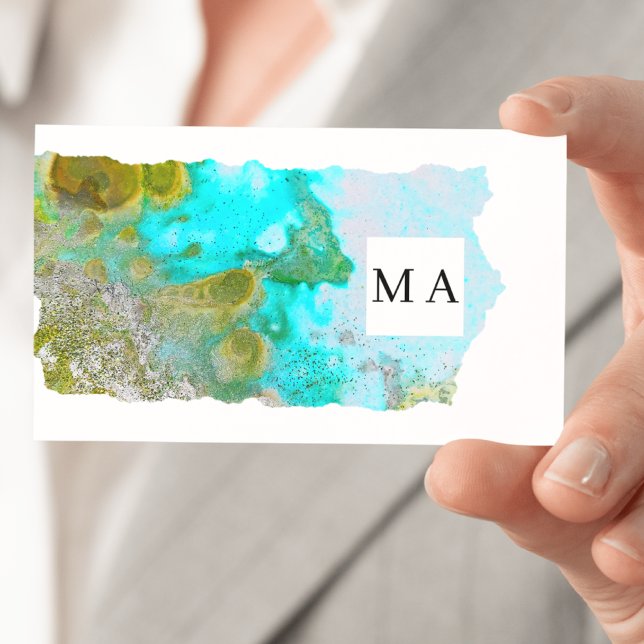 Alcohol Ink Glitter Graphic Artist Monogram  Business Card (Creator Uploaded)