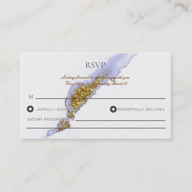 Alcohol Ink Handmade Glitter Wedding RSVP Card (Front)