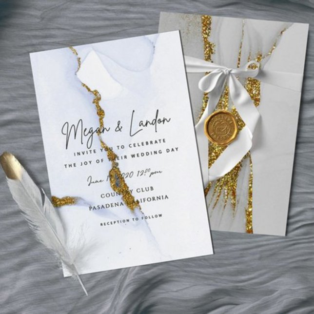 Alcohol Ink Handmade Gold Wedding Invitation (Creator Uploaded)