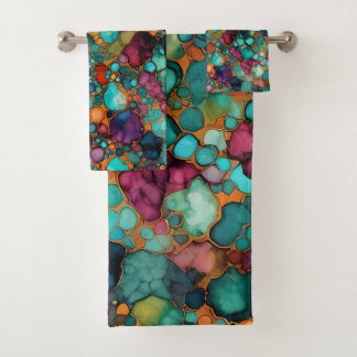 Alcohol Ink Pattern Colourful Vibrant Bath Towel Set