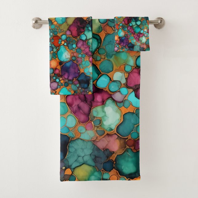 Alcohol Ink Pattern Colourful Vibrant Bath Towel Set (Insitu)