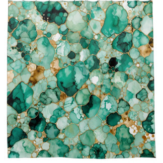 Alcohol Ink Pattern Mint Green Gold Shower Curtain