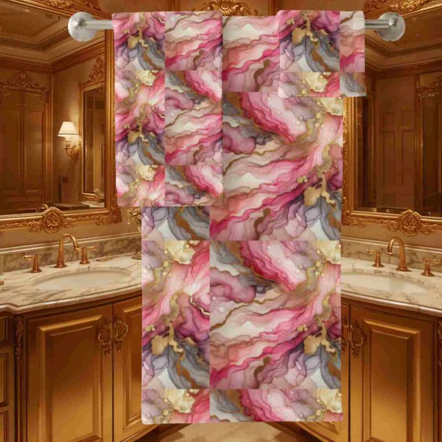 Alcohol Ink Pink and Gold Marble Towel Set (Creator Uploaded)