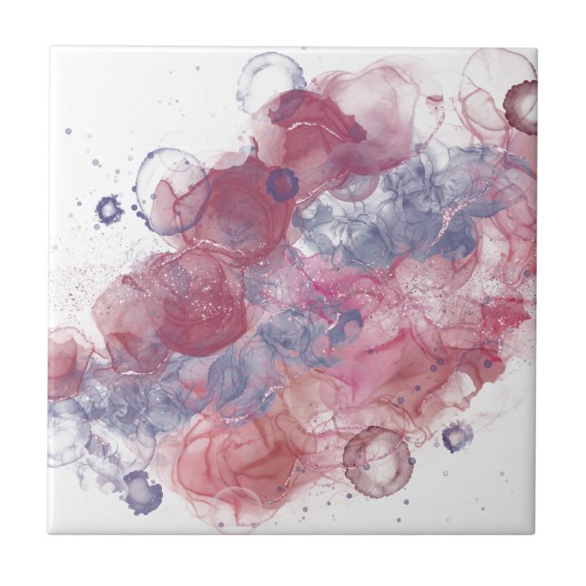 Alcohol Ink Pink Drops Tile (Front)