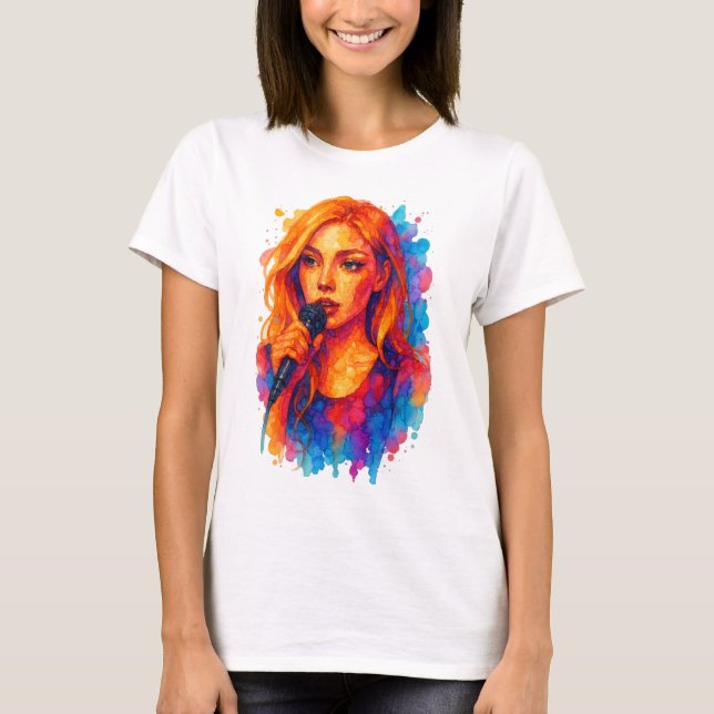  Alcohol Ink Portrait of a Young Female Singer T-Shirt (Front)