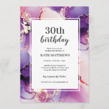 Alcohol Ink Purple Gold Birthday Party Invitation