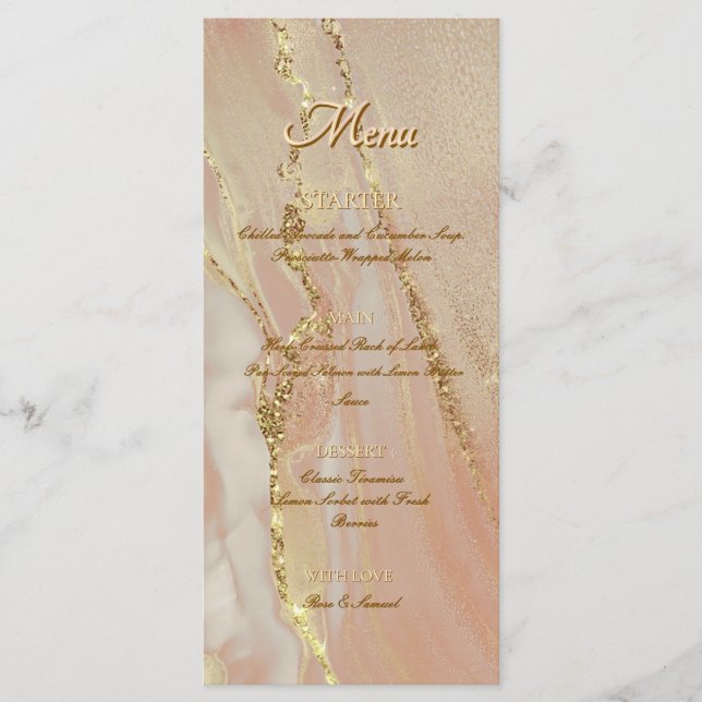 Alcohol Ink Rose Glitter Gold Chic Flat Menu (Front)