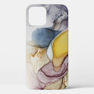 Alcohol ink swirls, yellow tint, abstract. iPhone 12 case