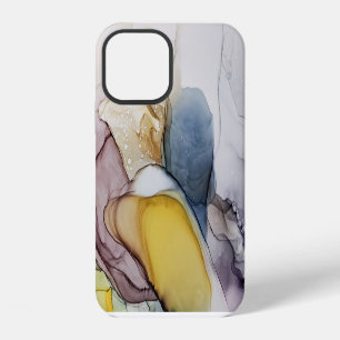 Alcohol ink swirls, yellow tint, abstract. iPhone 12 case