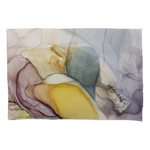 Alcohol ink swirls, yellow tint, abstract. pillowcase