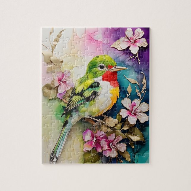 Alcohol Inks Paint Cuban Tody Bird  Jigsaw Puzzle (Vertical)