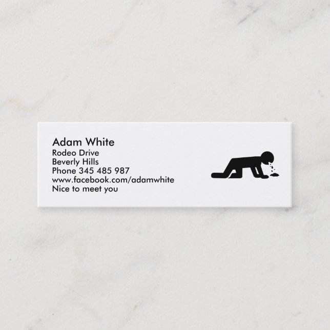 Alcohol puke drunk mini business card (Front)