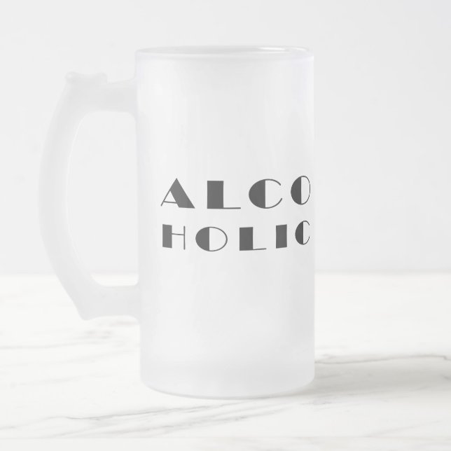 Alcoholic funny design frosted glass beer mug (Left)