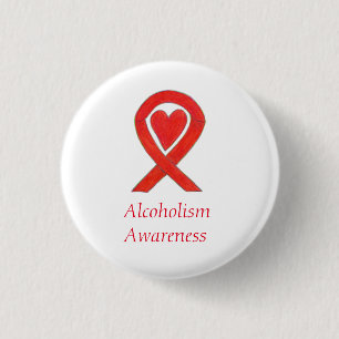 Alcoholism Awareness Red Heart Ribbon Custom Pins