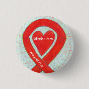 Alcoholism Awareness Red Heart Ribbon Custom Pins