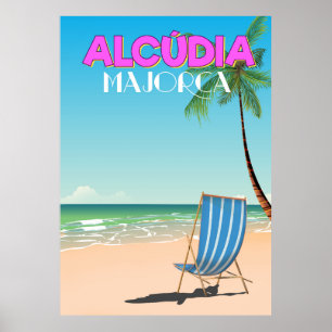 Alcúdia Majorca beach travel poster