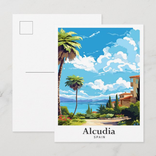 Alcudia Spain Art Vintage Travel Illustration Postcard (Front/Back)